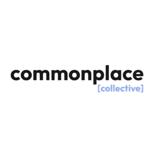 Full logo of Commonplace Collective in black and blue writing