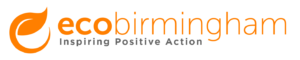 Eco Birmingham logo written in orange next to an icon, with grey text underneath reading 'inspiring positive action'