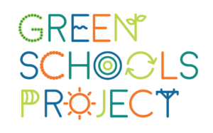 Logo for Green Schools Project with the name written in colourful writing and nature themed icons
